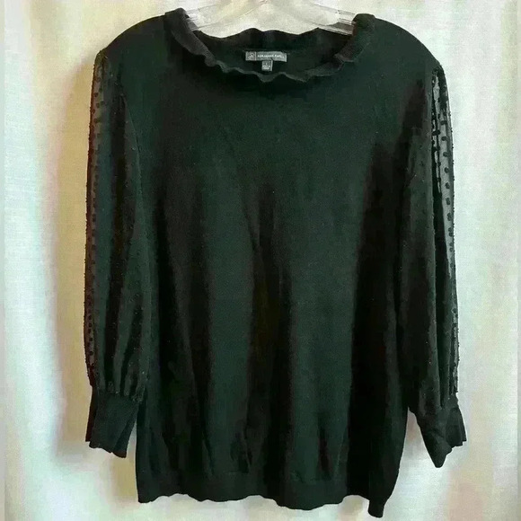 Adrianna Papell Tops - Adrianna Papell, women’s black sweater size L with mesh/see through sleeves